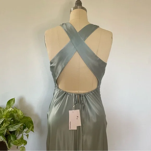 Reformation Anaiis Silk Dress in Aquamarine - Picture 9 of 11